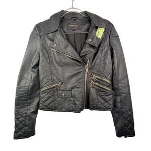River Island Black Quilted Moto Jacket Women’s Size 10 Asymmetrical Zip